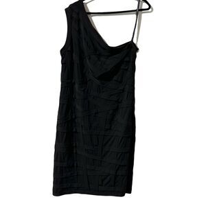 Tadashi Shoji One Shoulder Bandage Dress Black Sheath Knee Length Size 2X